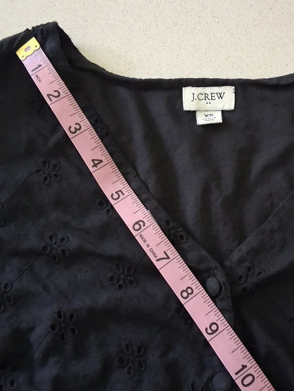 J. Crew Black Eyelet Puff Sleeve Button Down Blouse Women's Size XS